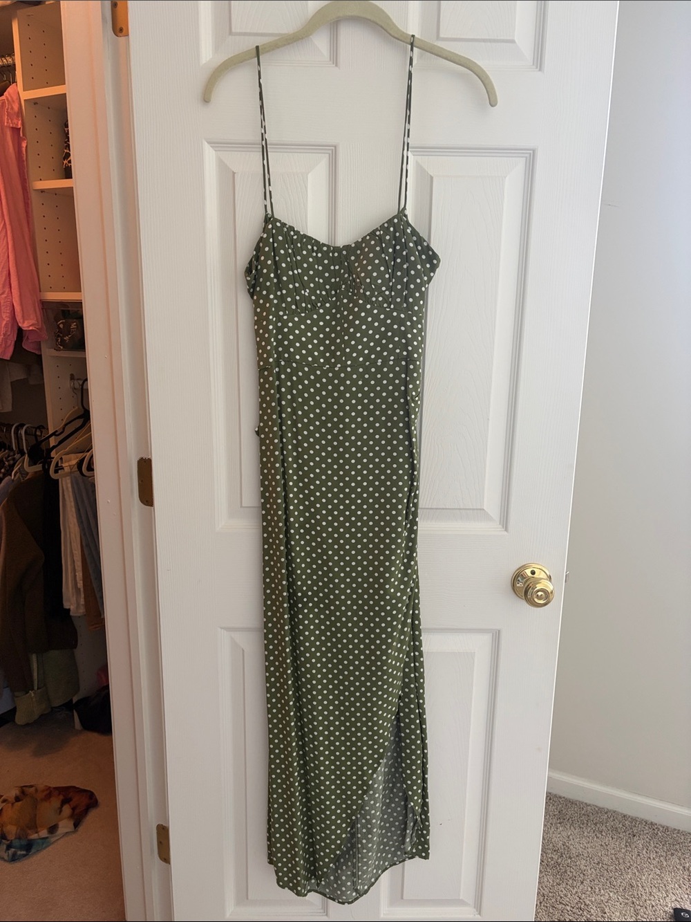 ZARA Olive Green Polka Dot Slip Dress - Women